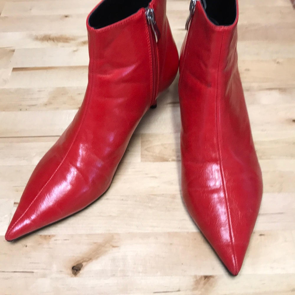 Red Zara kitten heel boots